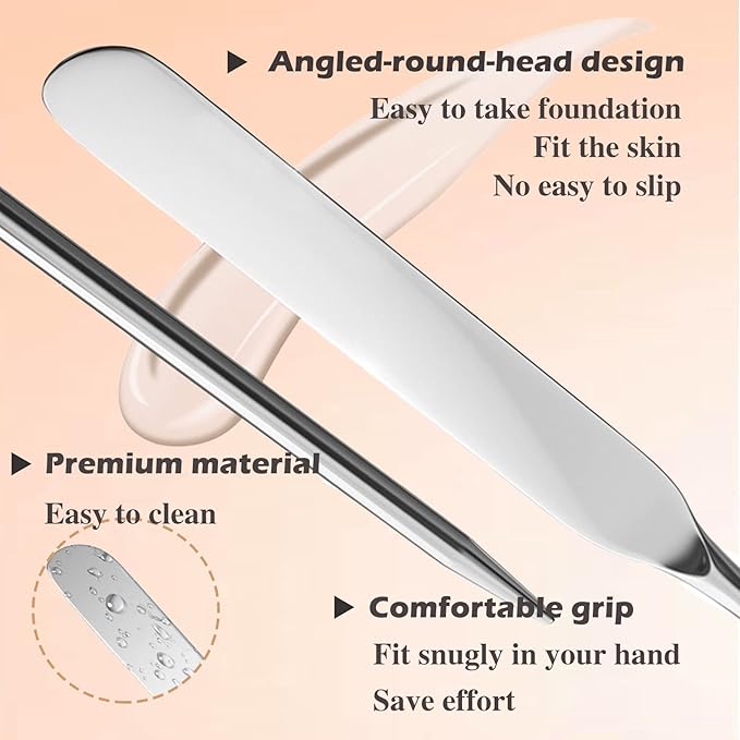Penugo Picasso Makeup Spatula and Palette Set, Korean Makeup Spatula with Leather Cover, Stainless Steel Palette with Scraper Tool for Cosmetic Pigment Blending（SS）