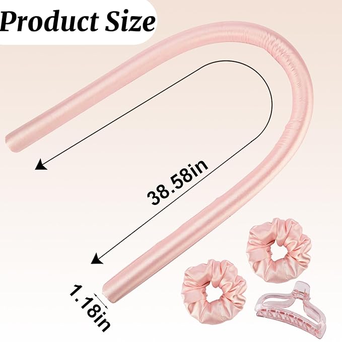 Heatless Curling set,Silk Curls Rod Headband,No Heat Rollers to Sleep in Overnight,Satin Hair Curlers for Long and Medium Hair(Pink)