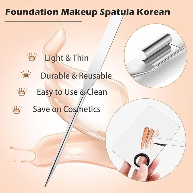 Penugo Picasso Makeup Spatula and Palette Set, Korean Makeup Spatula with Leather Cover, Stainless Steel Palette with Scraper Tool for Cosmetic Pigment Blending（SS）