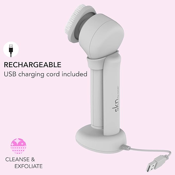 skn by conair Daily Glow Facial Cleansing Brush, All-in-One Facial Brush Includes 3 Interchangeable Attachments for Complete Cleansing, Exfoliation, and Rejuvenation