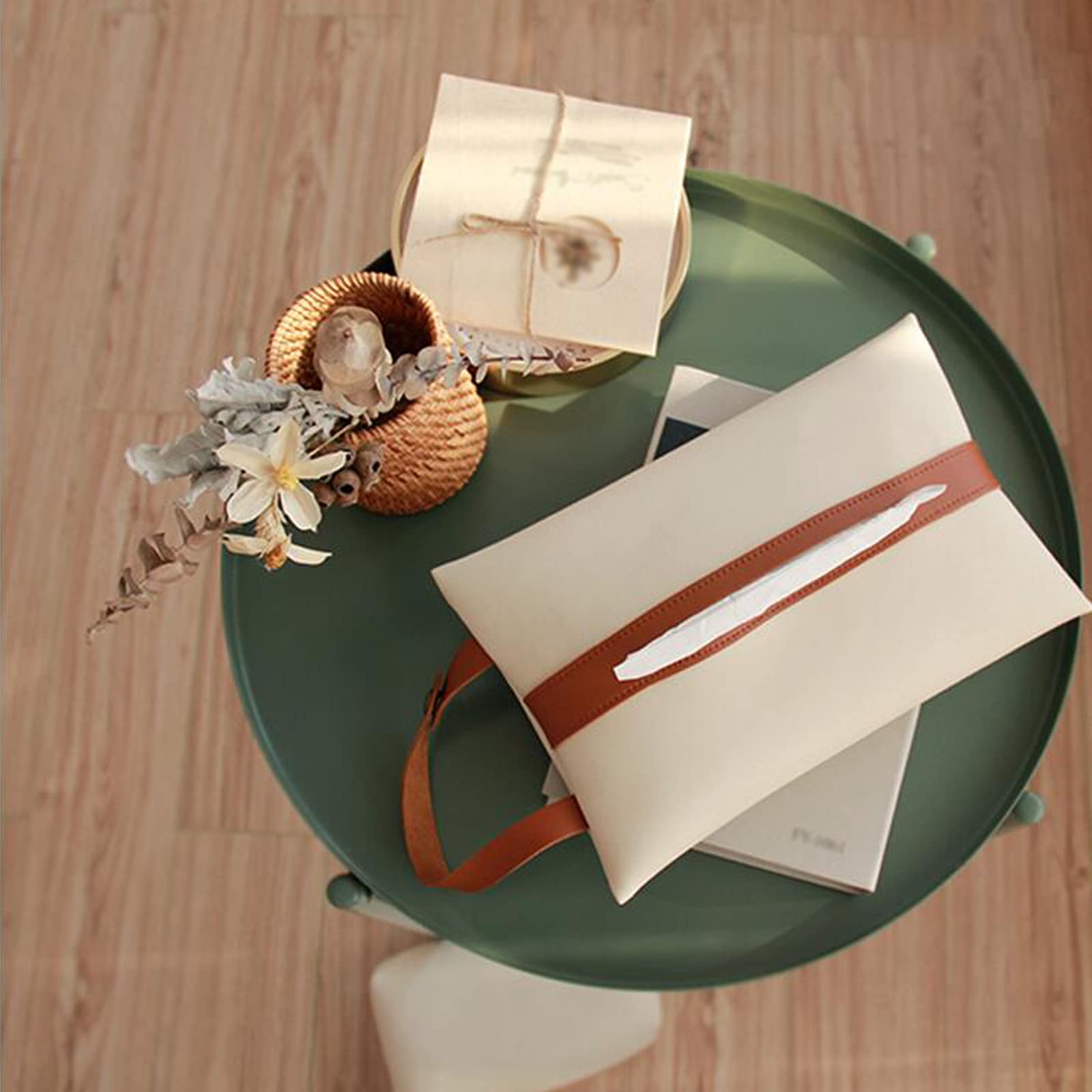 Spotact PU Leather Tissue Box Cover with Hanging Strap (Beige)