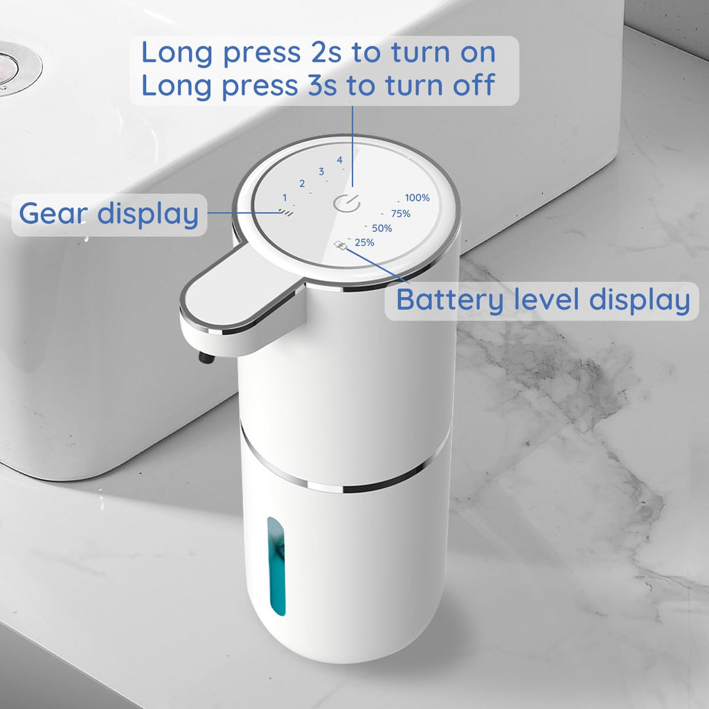 Liquid Soap Dispenser, Automatic Soap Dispenser, 13.5oz/400ml Automatic Soap Dispenser Touchless, USB Rechargeable 4 Level Adjustable Electric Hand Soap Dispenser, for Bathroom, Kitchen,Hotel(White)