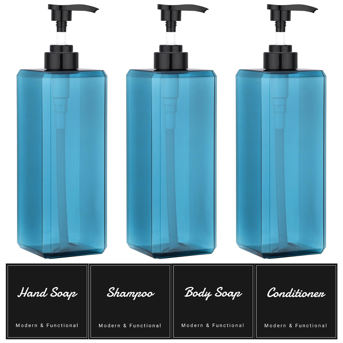 Suream 9.5oz Refillable Pump Press Bottles, Plastic Shampoo and Conditioner Dispenser, 280ml Reuable Cosmetic Empty Bottle, Bathroom Countertop Shower Dispensers for Body Wash, Hand Sanitizer, 3Pack