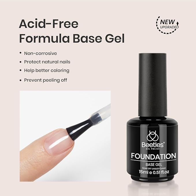 Beetles 2 Pcs 15ml No Wipe Gel Top Coat and Base Coat Set - Shine Finish and Long Lasting Soak Off LED Nail Lamp Gel Base Top Coat Stay Lock Shine Duo Finish Nail Art Design Manicure Gifts for Women