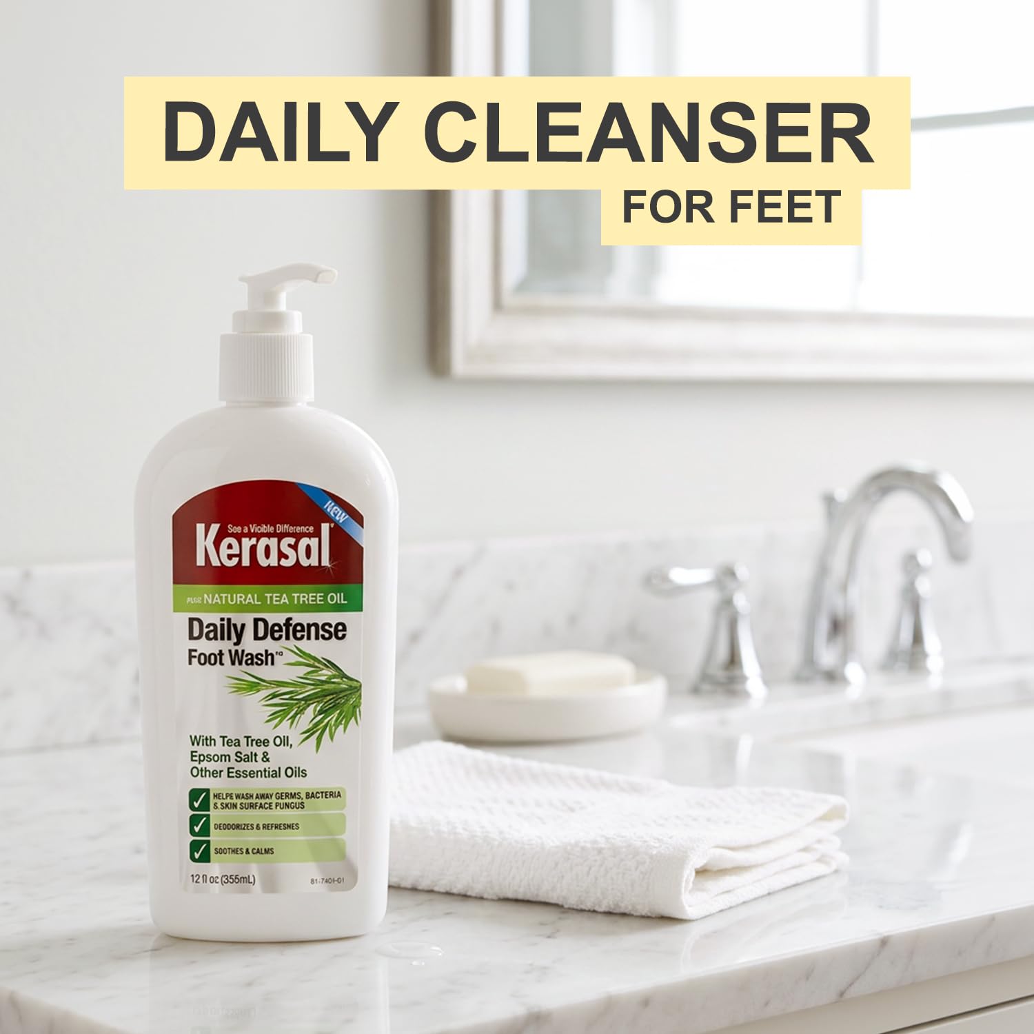 Kerasal Daily Defense Foot Wash Daily Cleanser for Feet, 12 Ounce (Packaging May Vary)