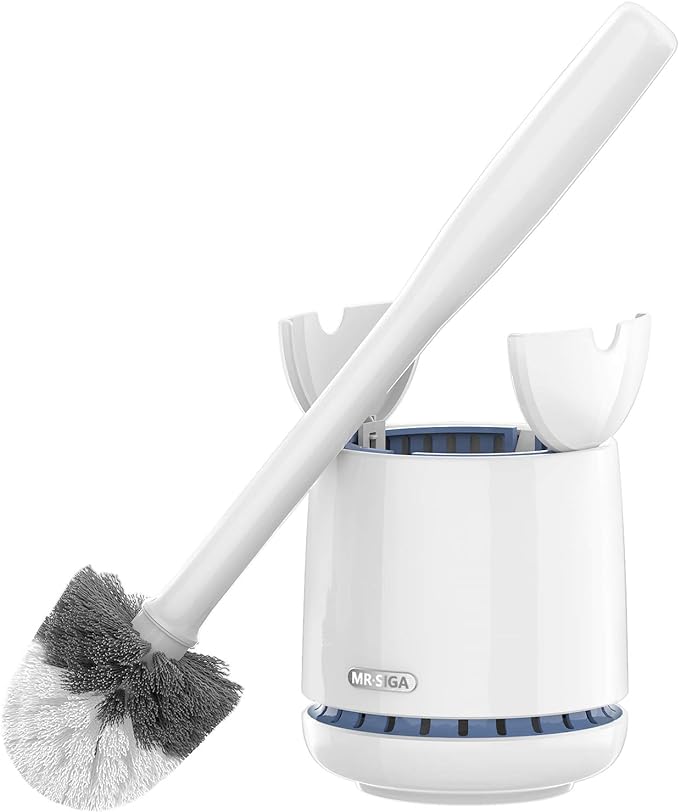 MR.SIGA Toilet Bowl Brush and Holder, Sturdy Long Handle, White, 1 Pack