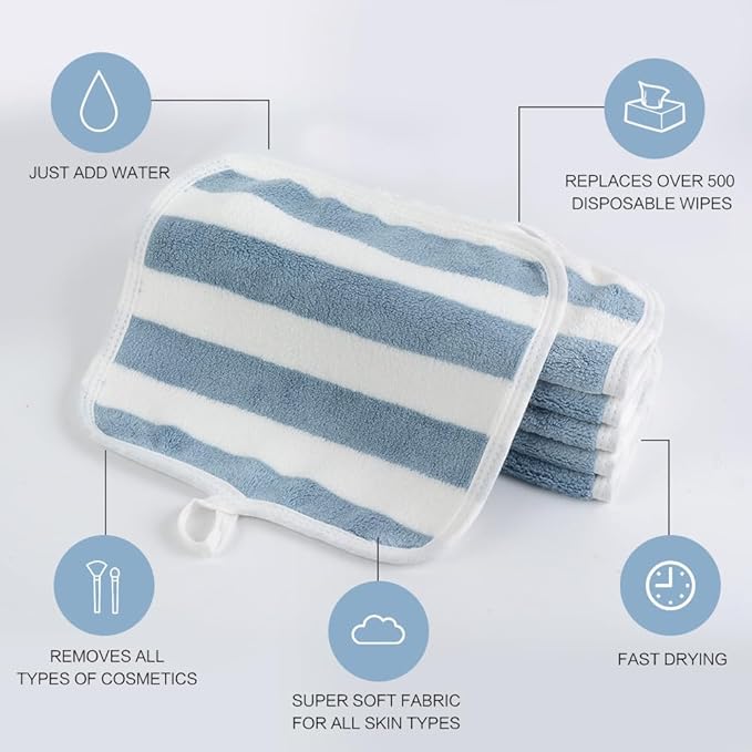 SINLAND Microfiber Facial Cloths Fast Drying Washcloth 8inch x 8inch Absorbent Face Wash Cloth Soft Makeup Remover Cloths