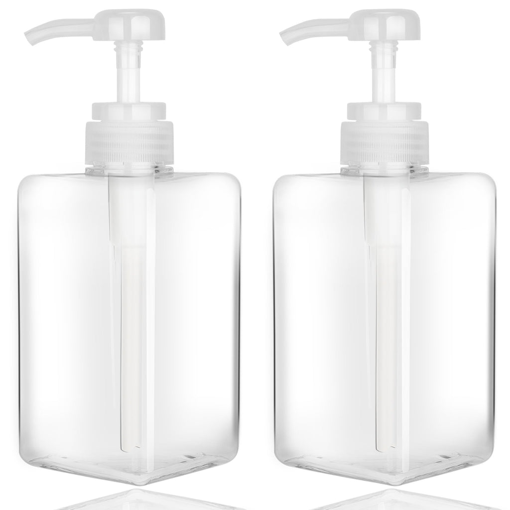 450ml (15.2oz) Pump Bottle Dispenser Jansburg 2Pack Refillable Square Plastic Lotion Dispenser Empty Lotion Pump Bottle for Essential Oil Soap Lotion Shampoo, Bathroom/Kitchen/Travel Clear