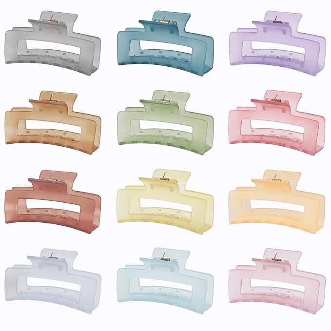Sisiaipu 3.5 Inch Square and Rectangular Hair Clips - 12 Pcs Claw Clips for Thick and Thin Hair, Rectangle Jaw Clips in Bulk, Hair Accessories for Women and Girls - Ice Cream