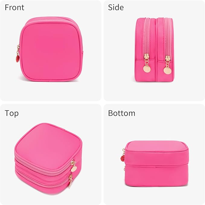 XIAOLER Small Makeup Pouch, Double Zipper Cosmetic Bag, Travel Makeup Bag, Cute Makeup Bag for Purse, Mini Toiletry Bag (Bubblegum)