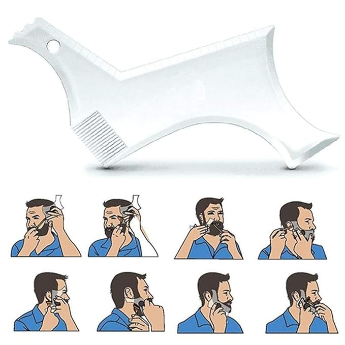 Beard Shaper Template Shaping Tool, Premium Quality Template Shaping for Goatee Mustache Sideburns Facial Hair Trimming Grooming Guide for Men Jaw Cheek Neck Line Symmetric Curve
