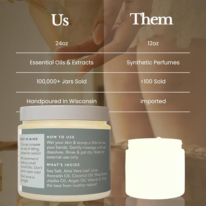 Bare Botanics 24oz Unscented Sea Salt Body Scrub Natural Exfoliator