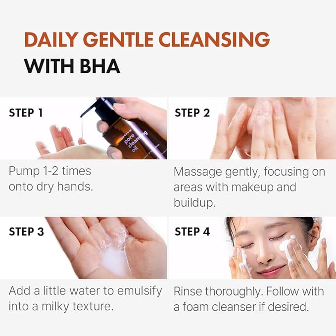 Hanskin BHA Pore Cleansing Oil - Korean Deep Pore Cleansing Makeup & Sebum Remover XL for Oily & Combination Skin, Lightweight Double Cleansing Oil, 10.14 oz