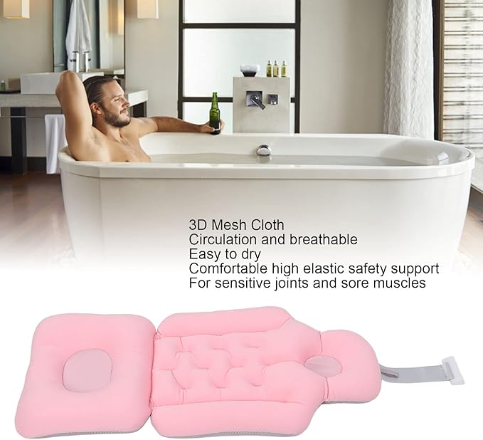 Natudeco Bathtub Cushion Bathtub Pillow Soft Breathable Folding Headrest Back Support Bath Pillow Cushion for Adults Spa(Pink)