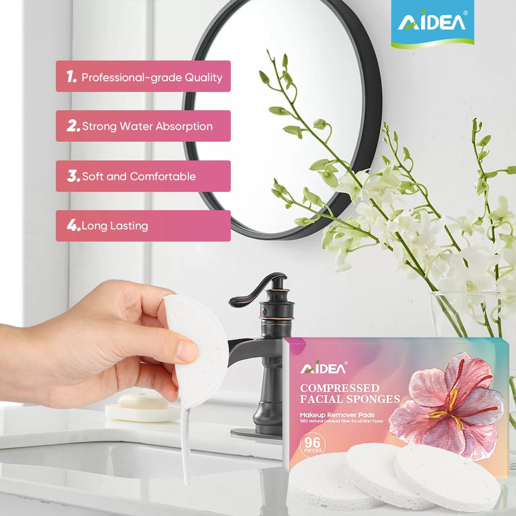 AIDEA Compressed Facial Sponges 96Count, Face Sponges for Cleansing, White