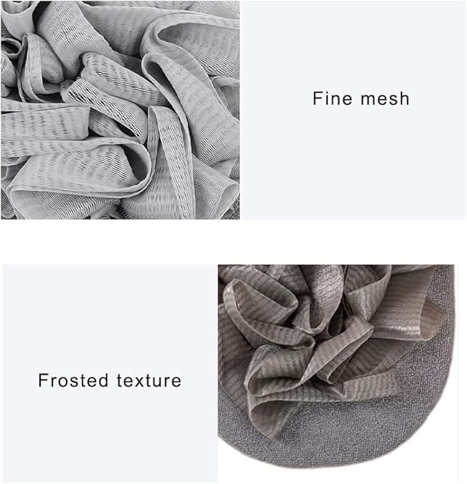 2 Pcs Bath Shower Pouf Sponge 2 in 1 Exfoliating Mesh Pouf Sponge Loofah Bath Glove with Elastic Hand Strap for Women Men Kid Bathroom