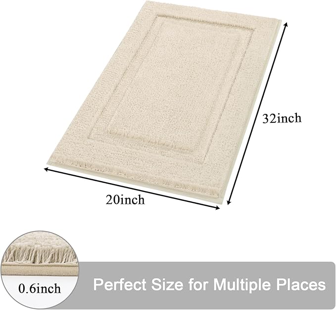 SHACOS Super Soft Bathroom Rugs Set of 2 Pieces 32x20 inch Fluffy Absorbent Bath Mats Non Slip Washable Bath Rugs Bathroom Carpet for Shower Tub, Light Beige