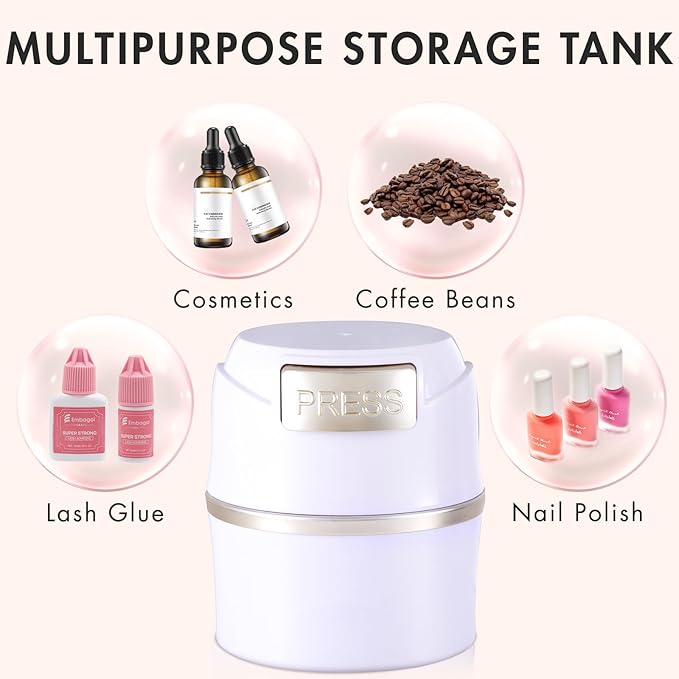 Embagol Eyelash Glue Storage Container Tank - Adhesive Jar Stand Makeup Case Cosmetic Storage Tank - White with Gold