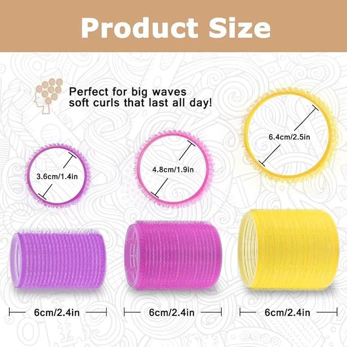 Self grip hair roller set,Hair roller set 18 pcs,Hair rollers with hair roller clips and comb,Salon hairdressing curlers,DIY Hair Styles, Sungenol 3 Sizes Hair Rollers in 1 set…