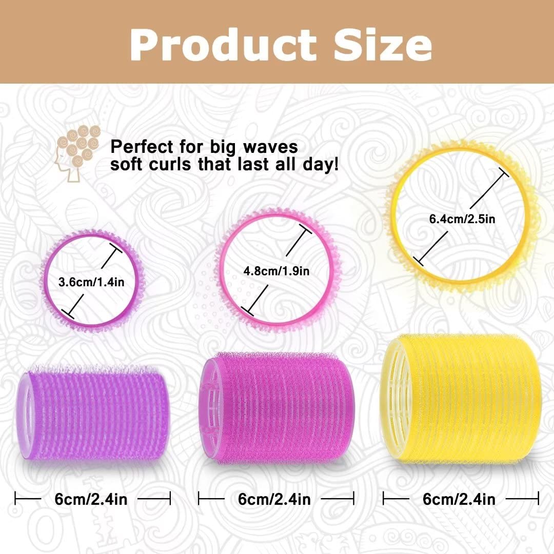 Sungenol Self Grip Hair Rollers Set, 18 Rollers in 3 Sizes with Clips
