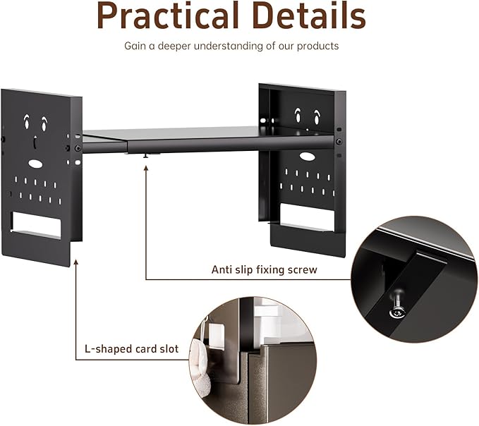 Adjustable Top Storage Shelf for Refrigerator or Washer, Dryer Countertop, Expandable Storage Shelves for Kitchen, Laundry Room and Dorm Room (Black)