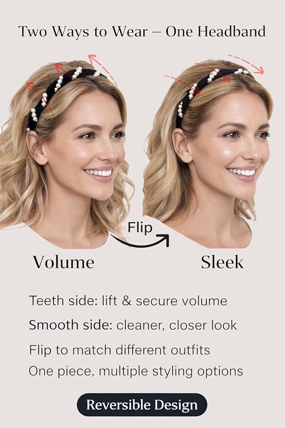 6 Pcs Headbands for Women with Teeth, Non-Slip Wavy Comb Headbands with Teeth, High Skull Hair Bands for Slicked Back & Volume Styling, Pearl Beaded Accessories for Parties, Weddings & Short-Term Wear