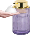 Tonxus Foaming Soap Dispenser, 12 Oz Purple Glass Soap Dispenser, Refillable Liquid Lotion Container Foam Gold Pump Bottle Decorative Modern Slim Ribbed Bottle for Bathroom and Kitchen