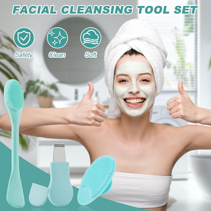 2-in-1 Blackhead Remover Tool for Face & Nose – Pore Cleaning Brush, Face Scrubber, Skin Care Scraper, Mask Applicator & Spatula for Men and Women | Deep Cleansing | Blue