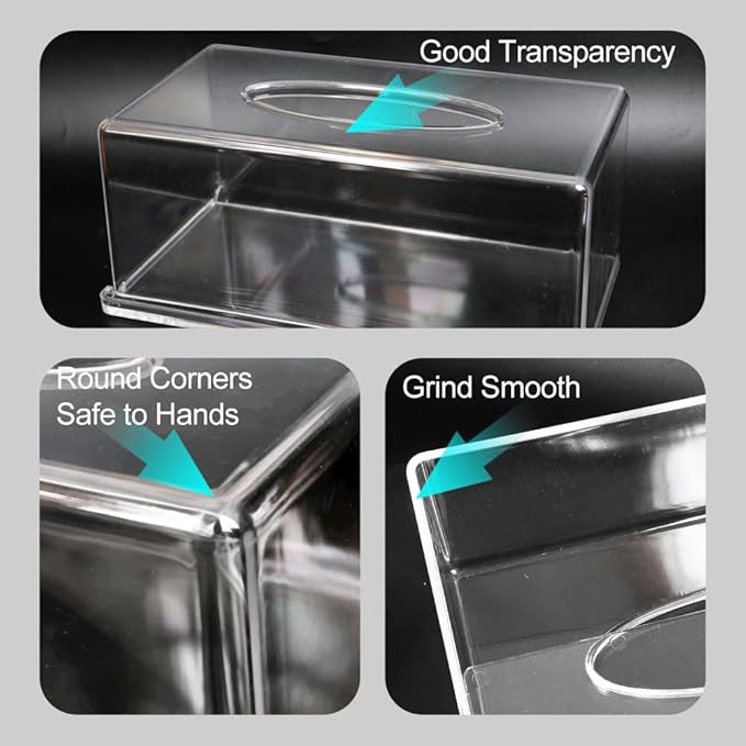 Rectangular Clear Acrylic Tissue Box, Big Box Covers Square, Bathroom Facial Napkin Box Holders, Table Clear Dryer Sheet Dispenser for Bathroom, Kitchen and Cars