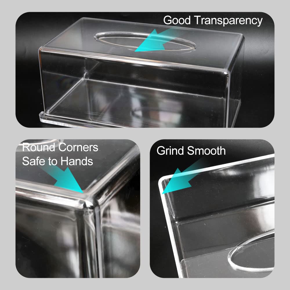 Rectangular Clear Acrylic Tissue Box, Big Box Covers Square, Bathroom Facial Napkin Box Holders, Table Clear Dryer Sheet Dispenser for Bathroom, Kitchen and Cars
