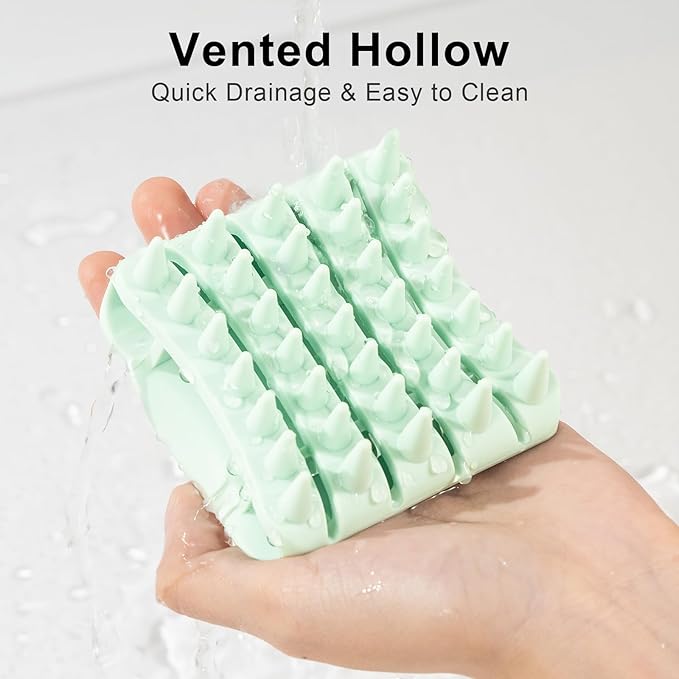 RHOS Shampoo Brush, Soft Silicone Scalp Scrubber, Scalp Massager for Wet & Dry Hair, Curved Vented Hair Scrubber for Dandruff Removal (Green)