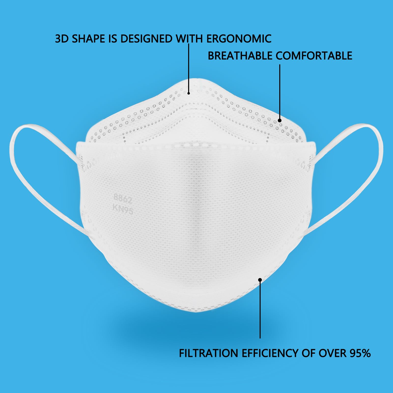 Luesay kn95 Face Masks 50 Pack, Breathable Comfortable and Disposable KN95 Mask, White
