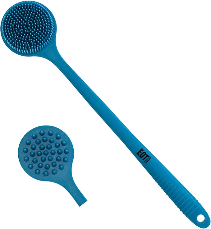 EOT Wellness Bendable Long Handled Silicone Body Brush & Hair Scrubber - Bath Shower Back Brush, Shampoo Hair & Scalp Massager, Back Scrubber for Shower (Purple)