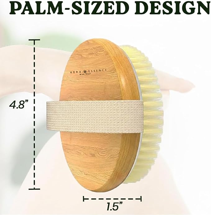 Large Dry Brushing Body Brush - Natural Boar Bristle Brush for Lymphatic Drainage, Cellulite, Blood Circulation - Skin Massage Nodes for Detox, Flawless Skin, Exfoliating Body Scrubber