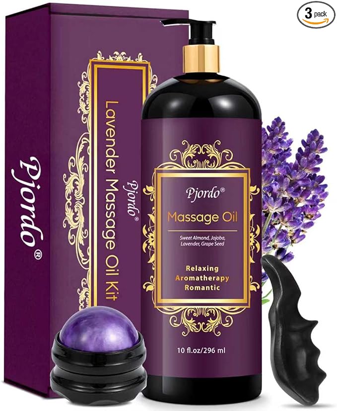Pjordo Aromatherapy Lavender Massage Oil, Massage Oil for Massage Therapy, Calming, Soothing, Relaxing, Spa Gifts for Him Her, 10 Fl Oz