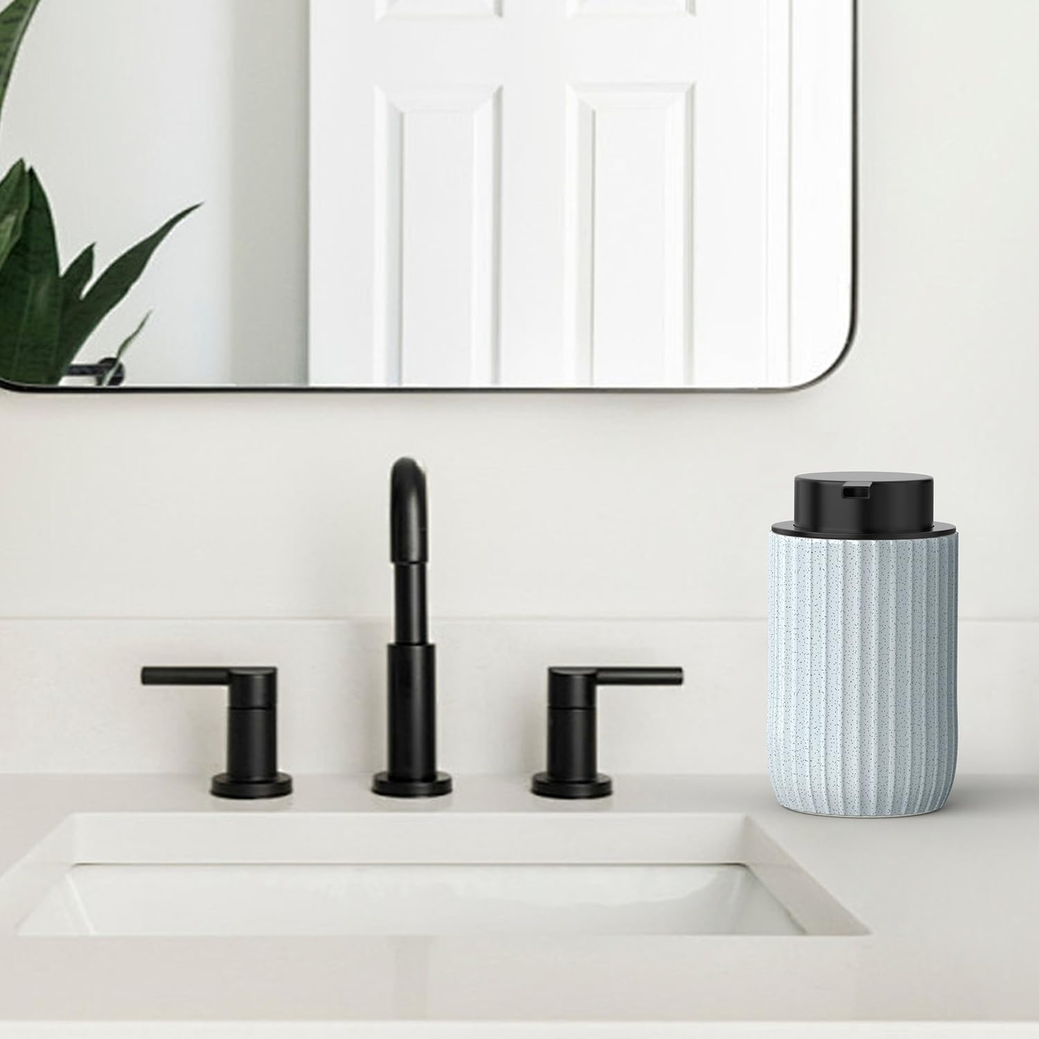 POSOSTO Ceramic Foaming Hand Soap Dispenser 2Pack，12 oz Bathroom Soap Dispensers， Lotion Dispenser for Kitchen, Refillable Matte Streaks Soap Dispenser with Large Pump (Blue-2Pack)