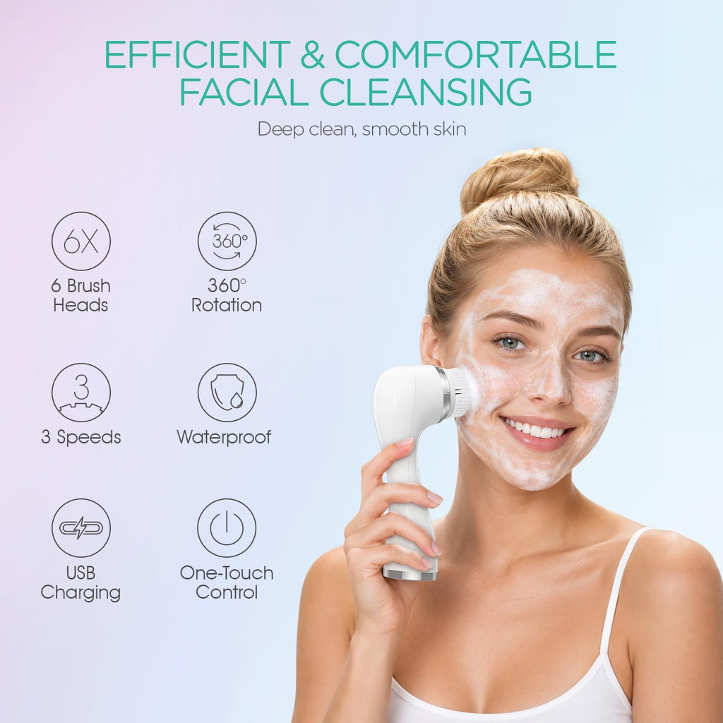 VOYOR Facial Cleansing Brush Electric, Face Brushes for Cleansing, 6 Heads