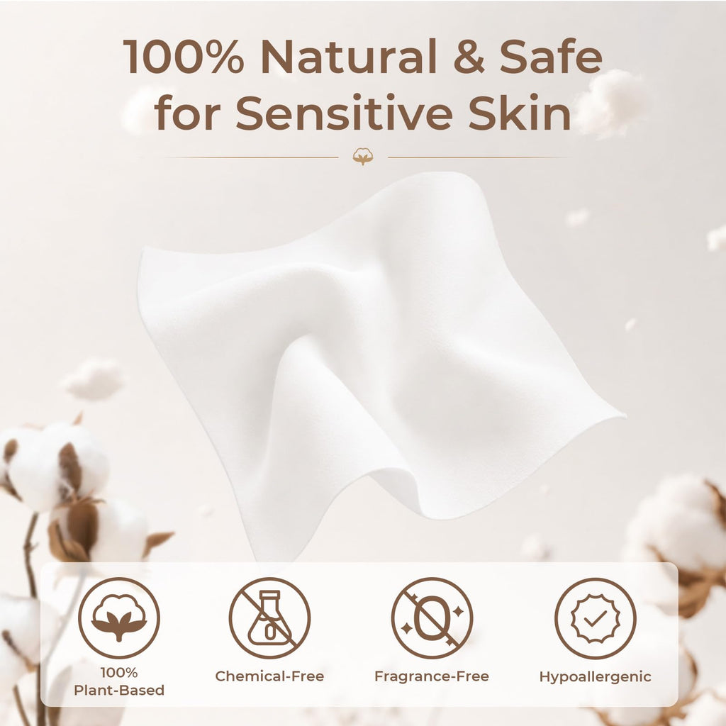 Disposable Face Towel 300 Count, 7.9"X7.9"Clean Face Towelettes for Washing Face, 100% Cotton Soft Dry Wipe, Biodegradable Face Towels & Facial Tissuel Travel Size for Cleaning,Makeup Removal