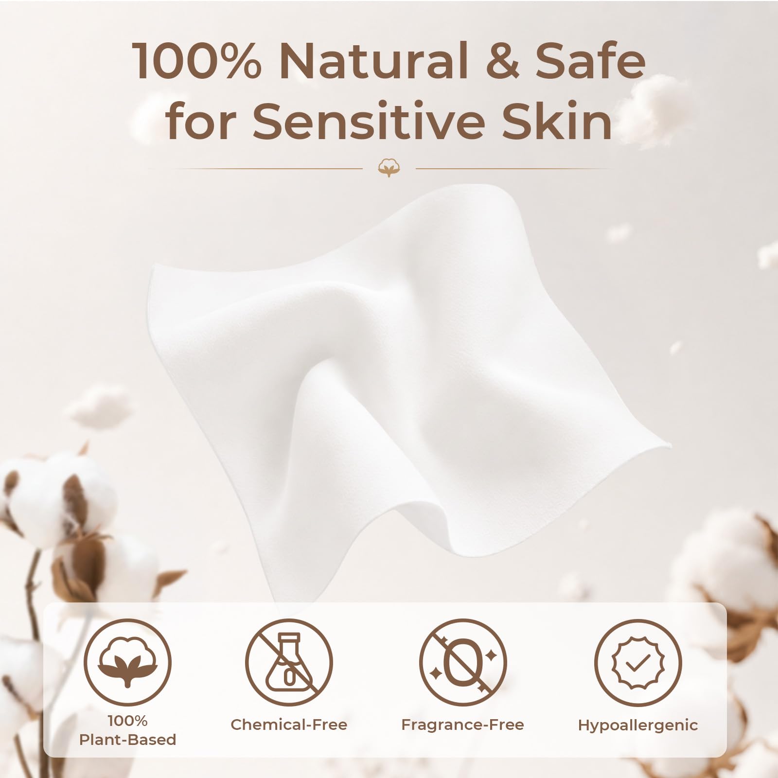 Disposable Face Towel 300 Count, 7.9"X7.9"Clean Face Towelettes for Washing Face, 100% Cotton Soft Dry Wipe, Biodegradable Face Towels & Facial Tissuel Travel Size for Cleaning,Makeup Removal