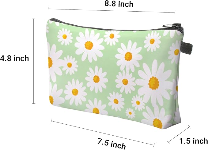 Aiphamy Cute Travel Makeup Bag Cosmetic Bag Small Pouch Gift for Women (Daisy Sage Green)