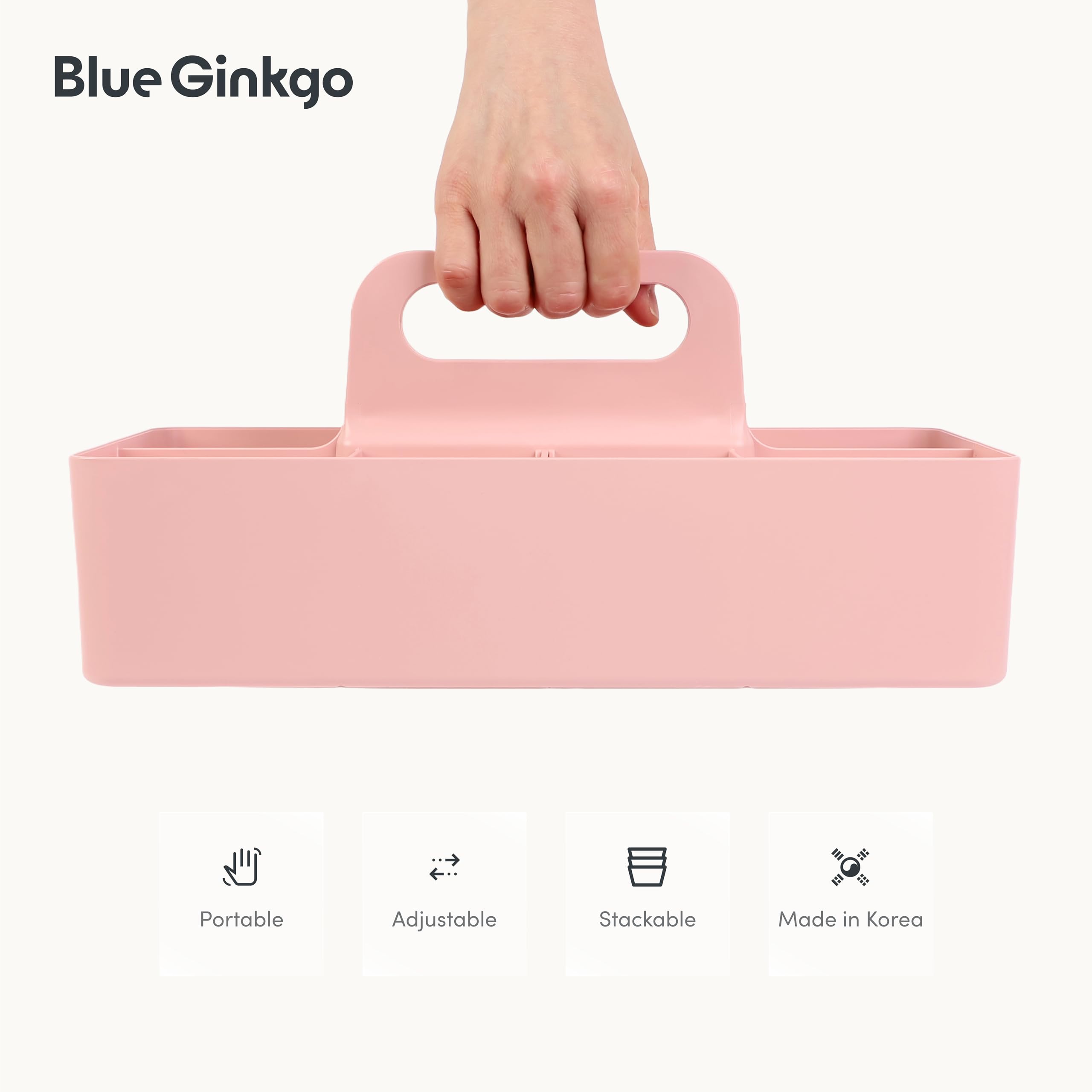 BLUE GINKGO Stackable Organizer Caddy, Long, Pink, Made in Korea
