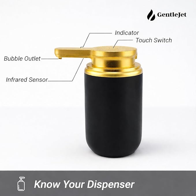 GentleJet SimpleFoam Automatic Foaming Soap Dispenser Touchless Sensor, USB-C Rechargeable, IPX5 Waterproof, Dual Output for Bathroom Kitchen Sink, ABS Compact Design