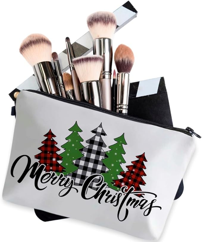 Loomifang Small Makeup Bag Cosmetic Bag for Women, Pretty Design Organizer Case with Zipper Closure, Lightweight and Water-Resistant Make Up Bag - 8.65"x 5.35" x 7.08"（Merry Christmas）