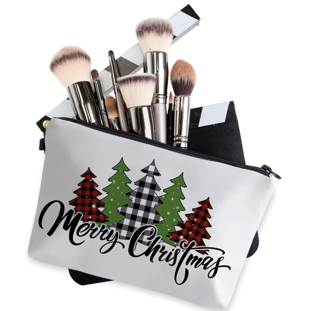 Loomifang Small Makeup Bag Cosmetic Bag for Women, Pretty Design Organizer Case with Zipper Closure, Lightweight and Water-Resistant Make Up Bag - 8.65"x 5.35" x 7.08"（Merry Christmas）