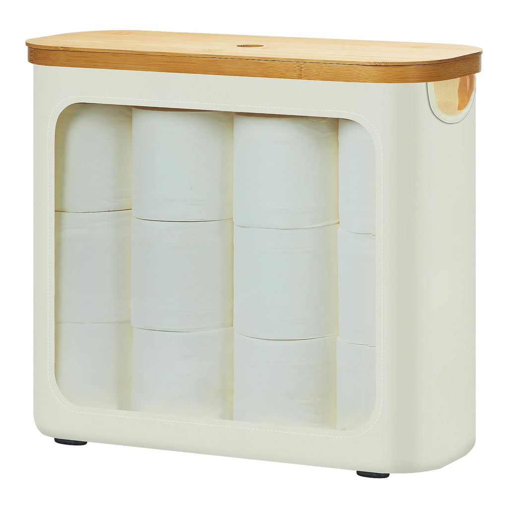 ROSOS Toilet Paper Storage with Lid, Large Toilet Paper Holder for up to 12 Rolls, Free Standing Bathroom Storage Organizer with Lid, Beige