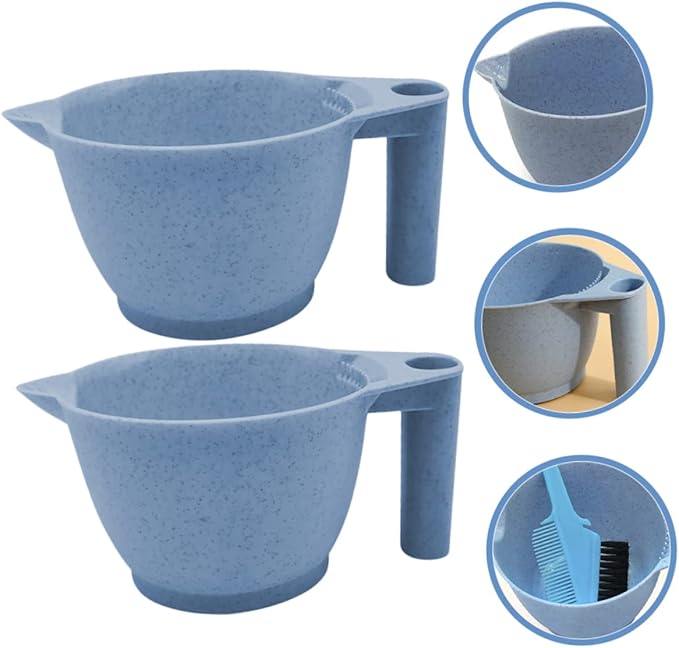 minkissy Hair Dye Mixing Bowl 2 Pack Portable Tint Bowl for Salon Ergonomic Handle Color Mixing Bowls for Hair Coloring Highlights Diy Home Dyeing 6.69 X 3.54 X 3.14 in