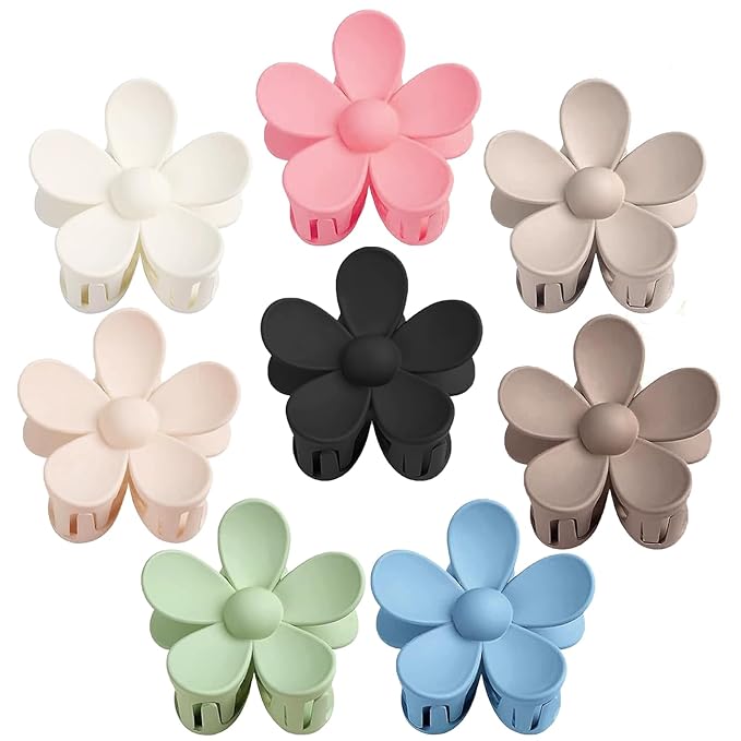 Flower Hair Clips 8PCS, Large Claw Clips for Women Girls Thick Thin Hair, Strong Hold Nonslip Big Dasiy Jaw Clamps Matte Hair Accessories 8 Colors
