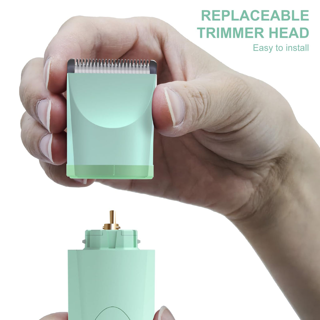 OLOV Electric Body Hair Trimmer - Groin Trimmer for Men - Bikini Trimmer Women - Wet/Dry Shaver Groomer, Replaceable Ceramic Blade Heads, USB Recharge Dock, Waterproof Hygiene Razor, Green