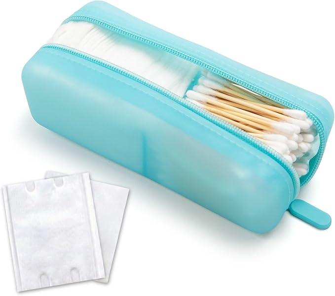 Cotton Pad Swab Travel Case, 2-in-1 Waterproof Organizer, VISFRESH (Blue)