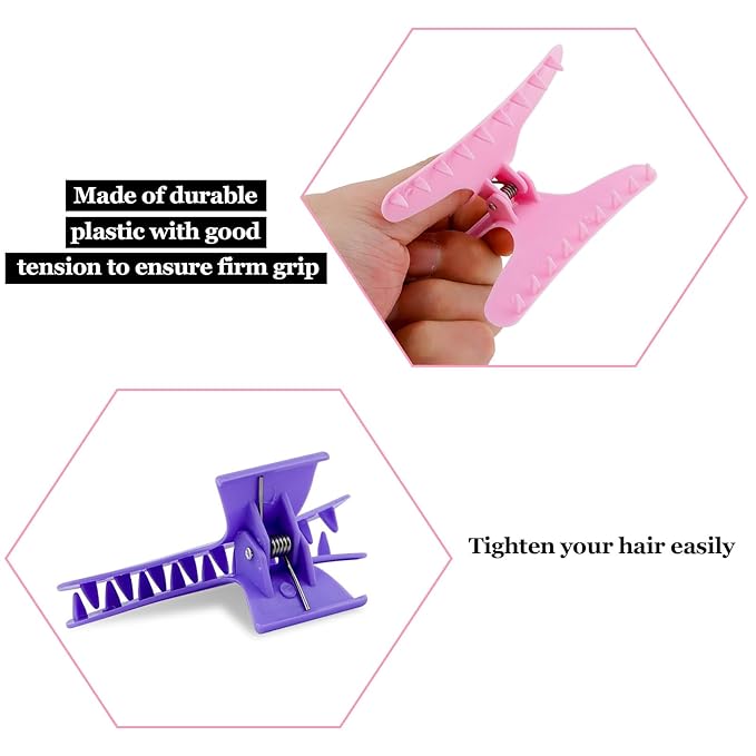 BAHABY Hair Clips for Styling Sectioning 12 Pack Pink Purple Blue Butterfly Clamps Hair Claw Clips Pro Salon Hair Clips for Styling, Sectioning, Cutting and Coloring